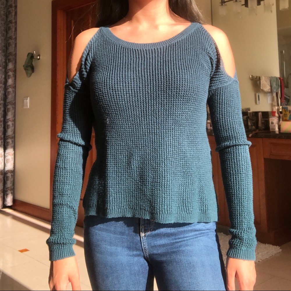 Forest Green Open Shoulder Sweater